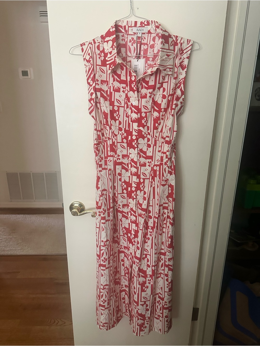 Avara Red and White Sleeveless Maxi Dress with Collar